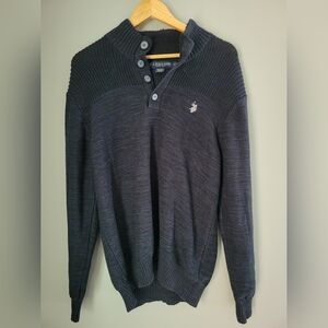 U.S. Polo Assn. Henley Sweater Size XL Navy Blue Quarter Zip Button